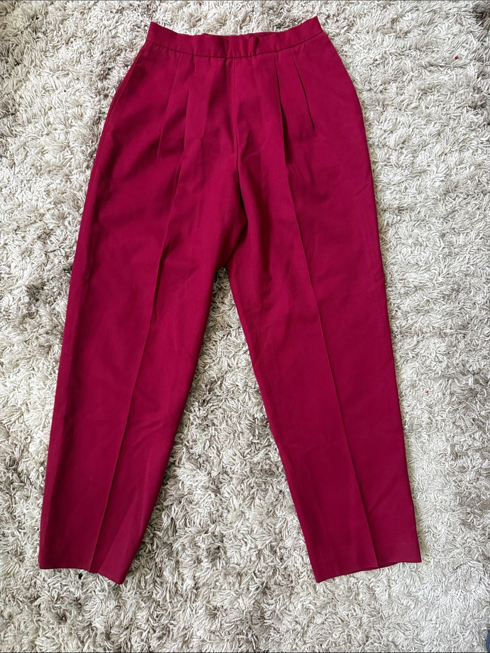 Vintage 100% Wool Lands End High Waist Pleated Pants Maroon Sz 8